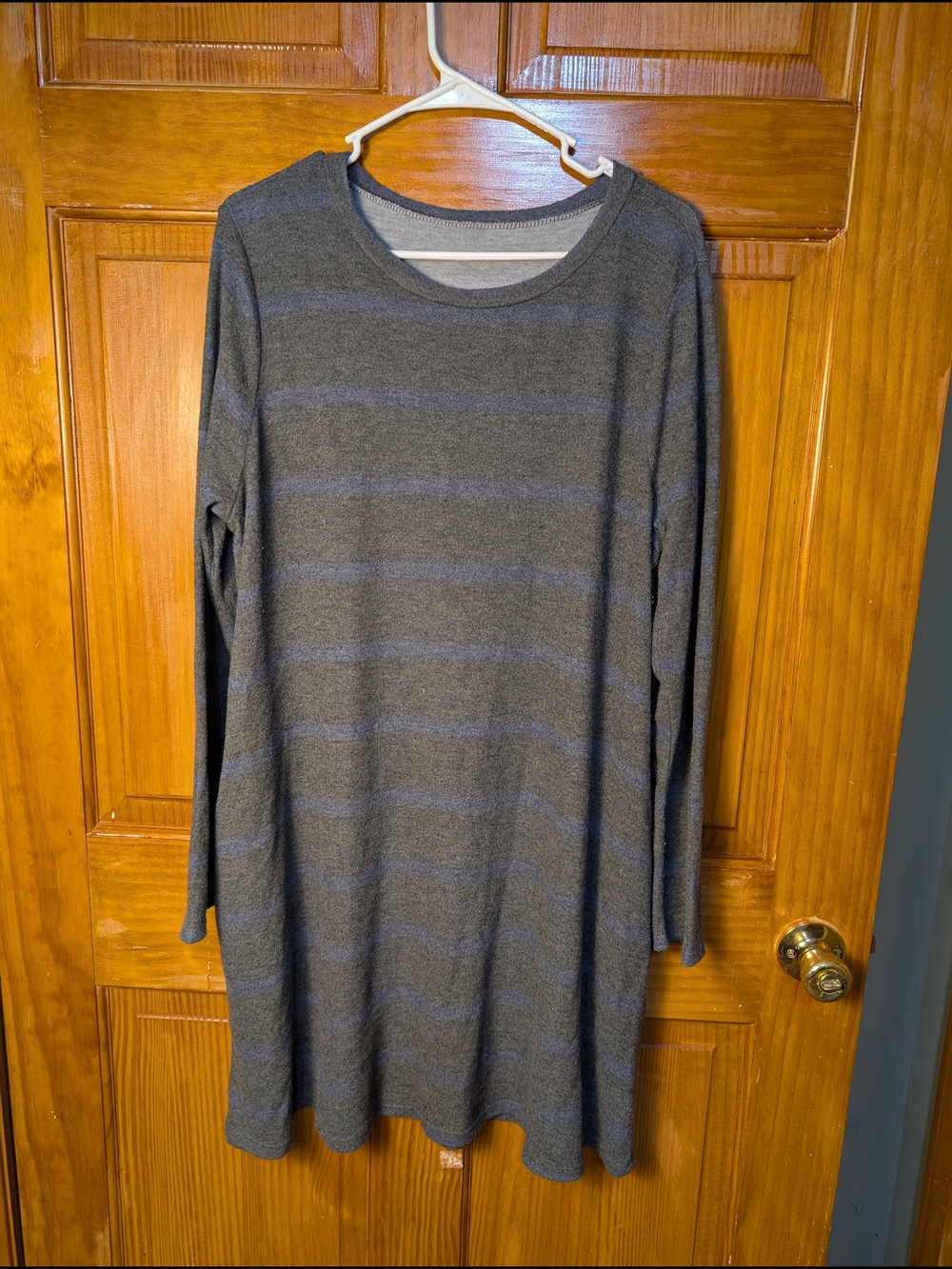Gray Striped Long Sleeve Knit Dress